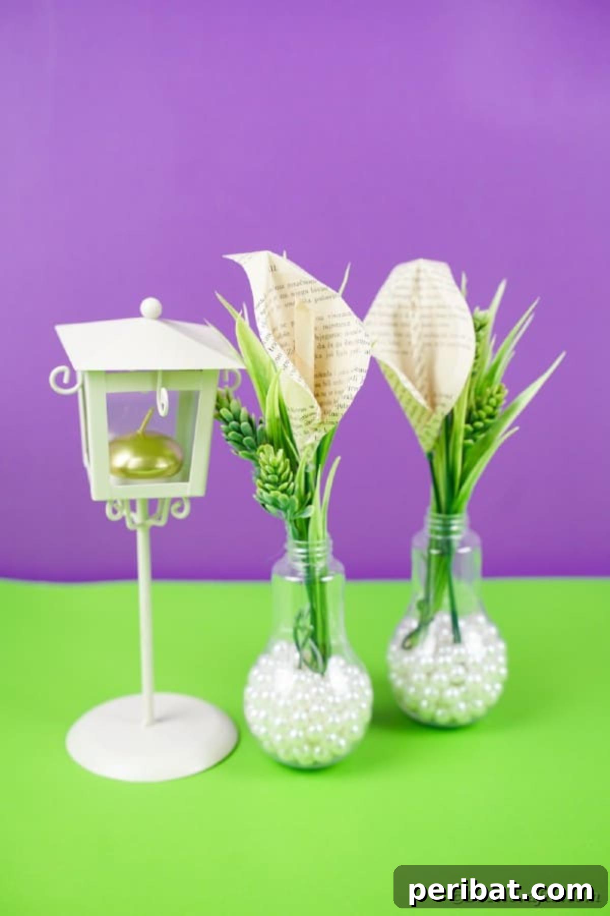 Whispering Pages Calla Lily Bouquet 33 Paper Calla lily in glass vase
